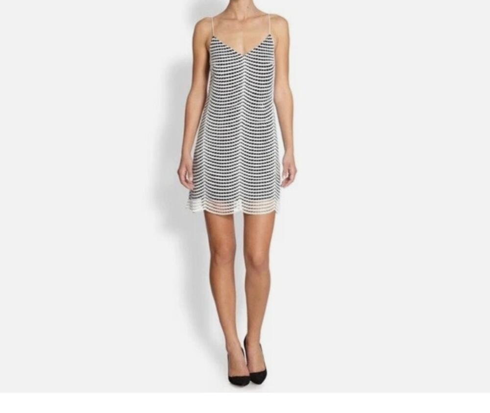 Jay Godfrey Striped Sleeveless Shift Mini Dress Black White Size 8